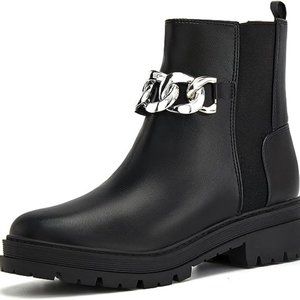 Womens Lug Sole Platform Ankle Boots Chelsea Slip On Chunky Block Heel Fall